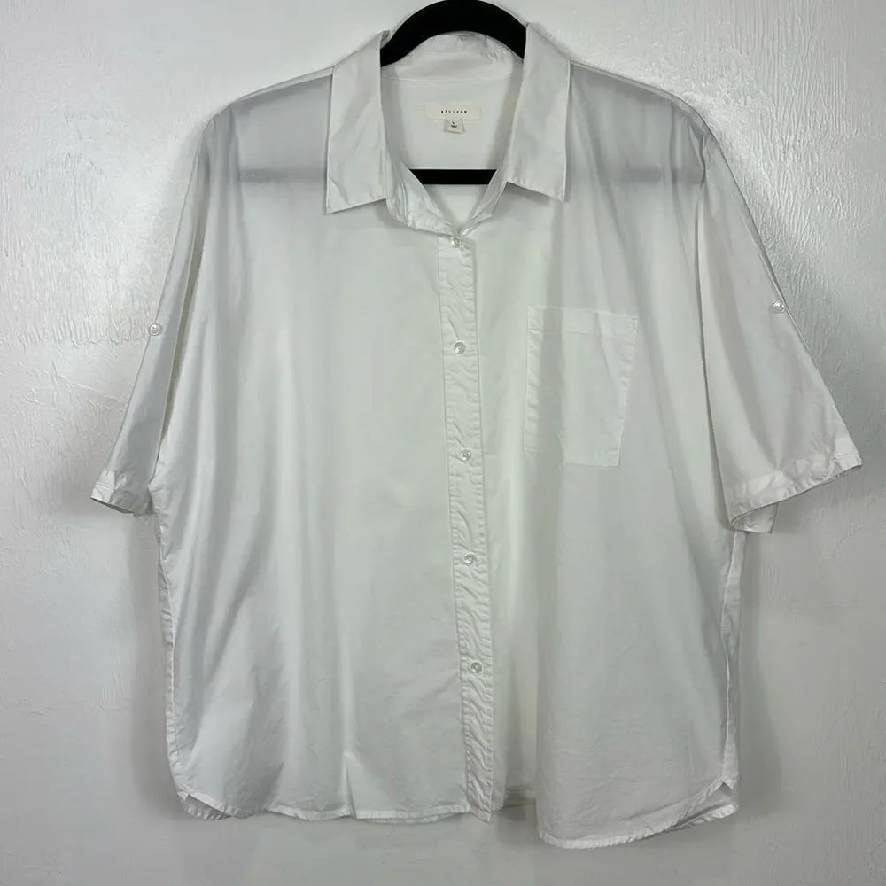 All:Row White CottonโCollared Short Sleeve Button Down Shirt SizeโL